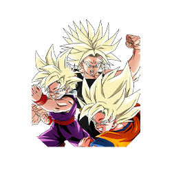 Super-Saiyajin Son-Goku & Super-Saiyajin Son-Gohan (Teenager) & 
Super-Saiyajin Trunks (Erwachsen)
